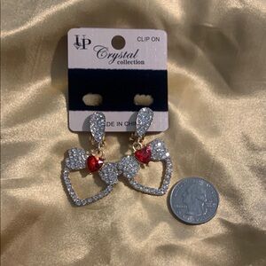 Minnie Mouse Like Heart Earrings - Red and Silver